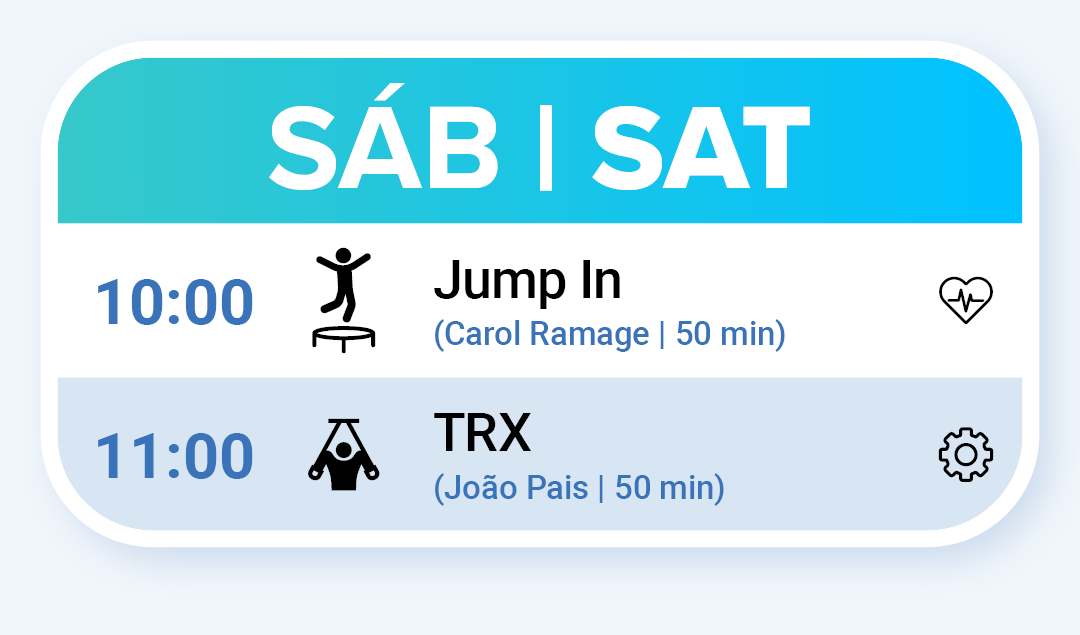 Fitness Classes on Saturday: Jump In and TRX.