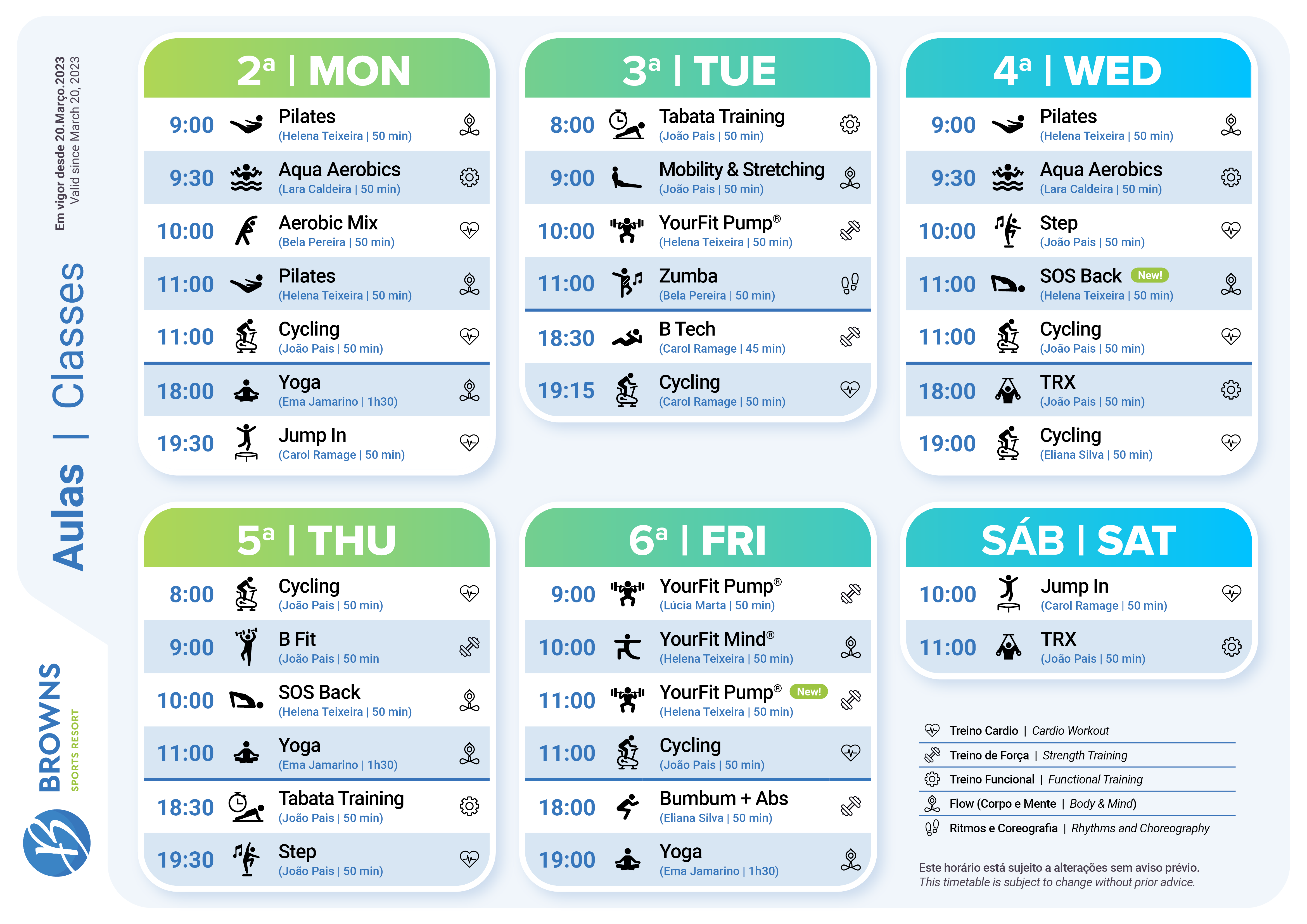 Fitness Classes Schedule